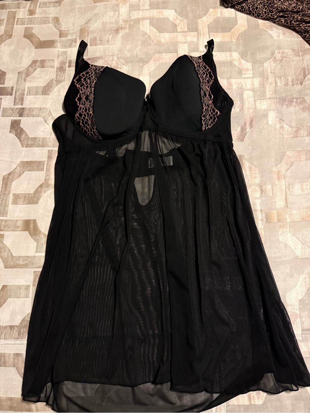 Delta Burke Black Sheer Babydoll Chemise with Lace Trim